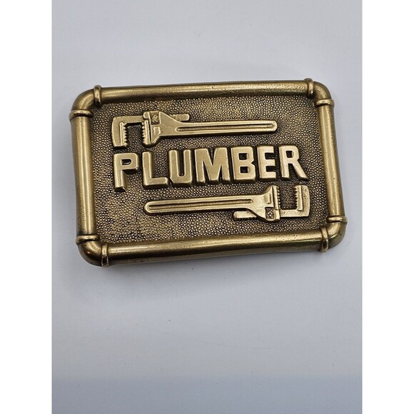 Baron Buckles Other - Vintage 1978 Solid Brass Plumber Wrench Pipe Belt Buckle Baron Buckle 6025 Used